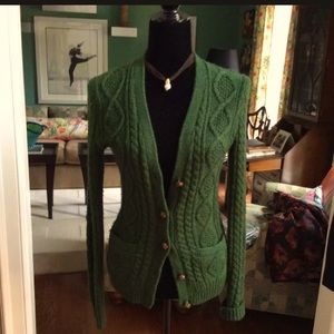 Ralph Lauren Blue Label Women Green Cable Knit Sweater Suede Patches Size S